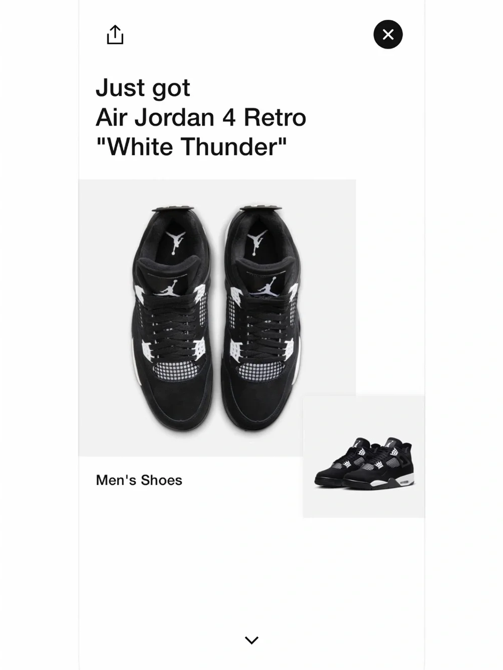 Jordan 4 White Thunder Men’s Black and White Mens 12. Authentic. See photos.